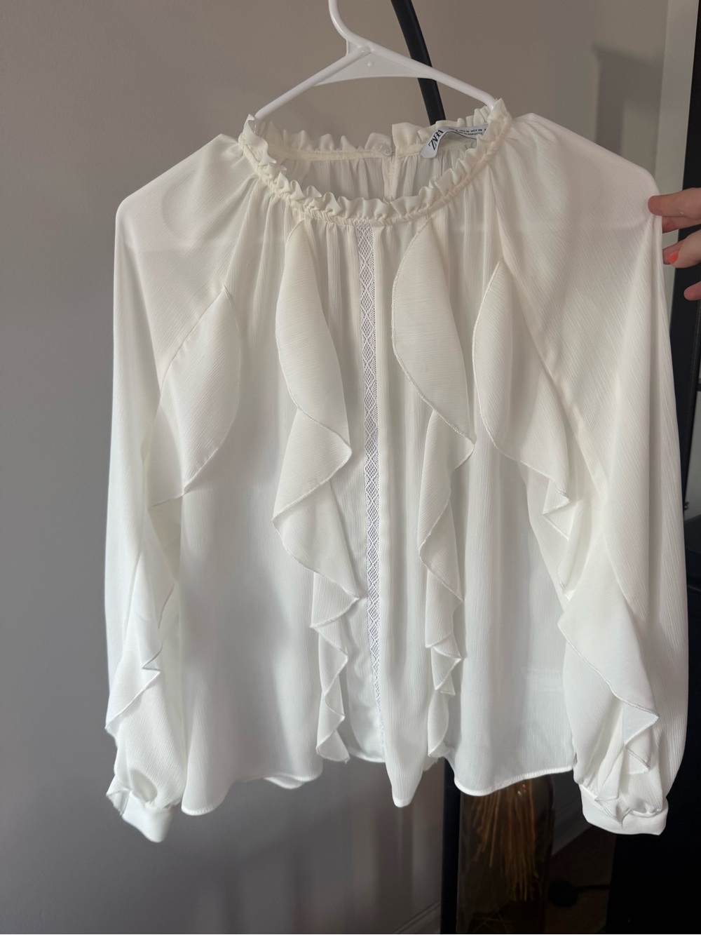 Zara Cream Ruffle Front Blouse